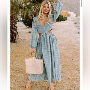 A1 -#15 Ocean blue cut out midi / maxi dress size medium